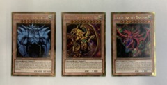 Yu-Gi-Oh! Egyptian God Card Set of 3 - Premium Gold Rare 1st Edition PGLD-EN001, EN002 & EN003 (Playable Back) in Custom Protect