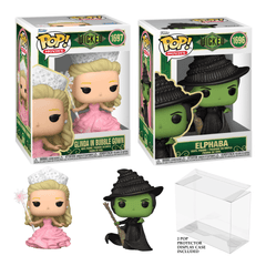 FUNKO POP! Movies: Wicked - Elphaba #1696 & Glinda in Bubble Gown #1697 Set/2 w/Funko Protectors