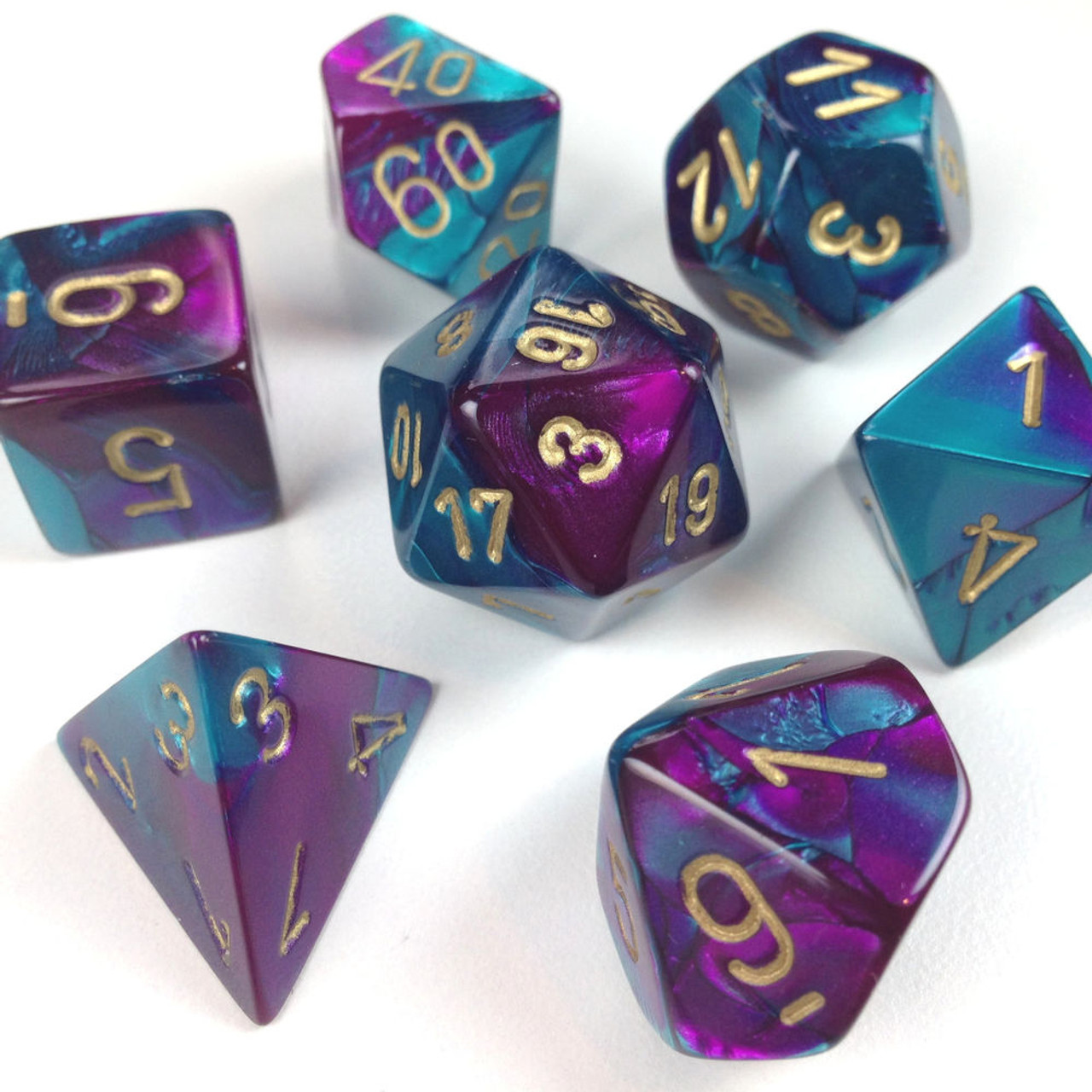 7 Purple-Teal w/Gold Gemini Polyhedral Dice Set - CHX26449