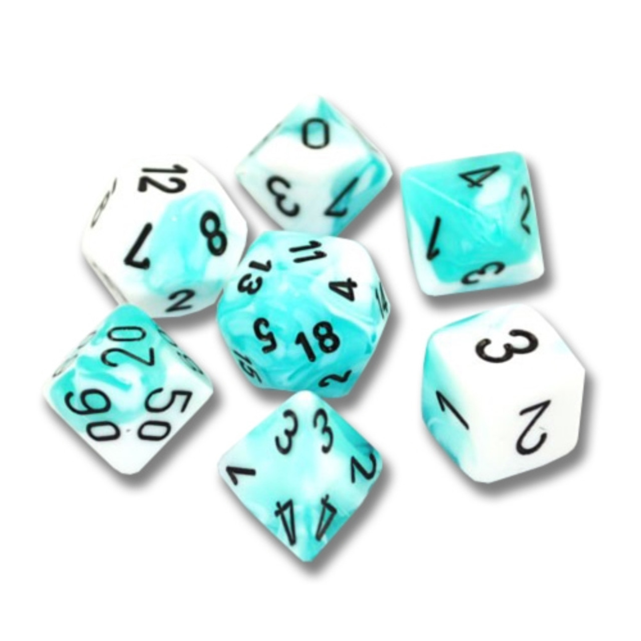 Teal-White w/Black Gemini Polyhedral 7-Die CHX26444