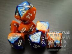 Gemini Blue-Orange w/White - 7 Piece Dice Set - CHX26452