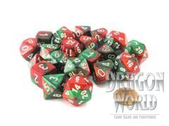 Gemini Green-Red w/White - 20 Piece Dice Set - CHXLE815