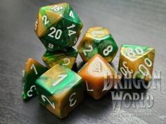 Gemini Gold-Green/White - 7 Piece Set of Dice - CHX26425