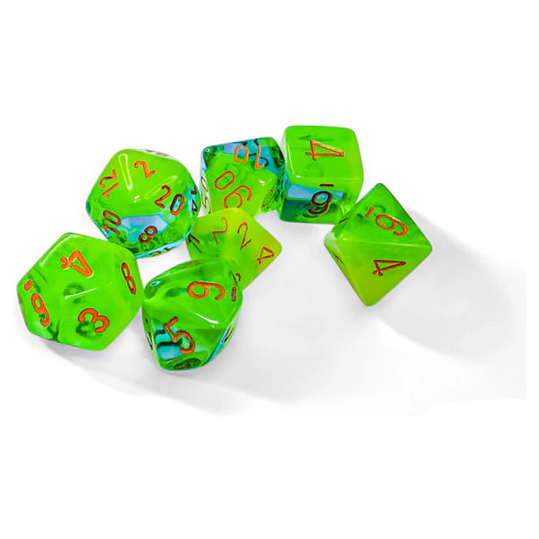 Gemini Polyhedral Green-Teal/orange Luminary 7-Die Set