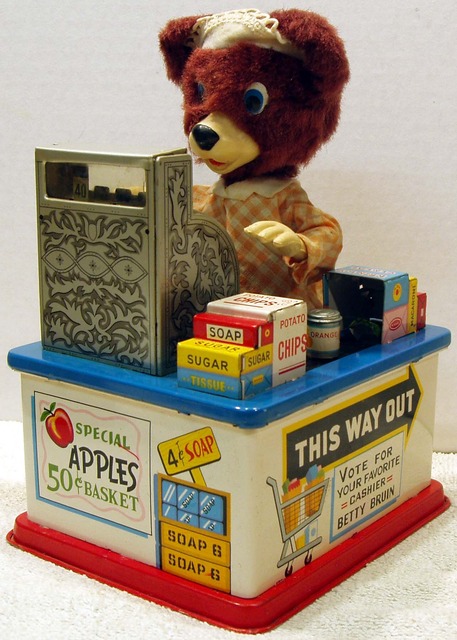 Super Susie, Betty Bruin, The Cashier Bear w/ Box © 1950s Linemar Toys
