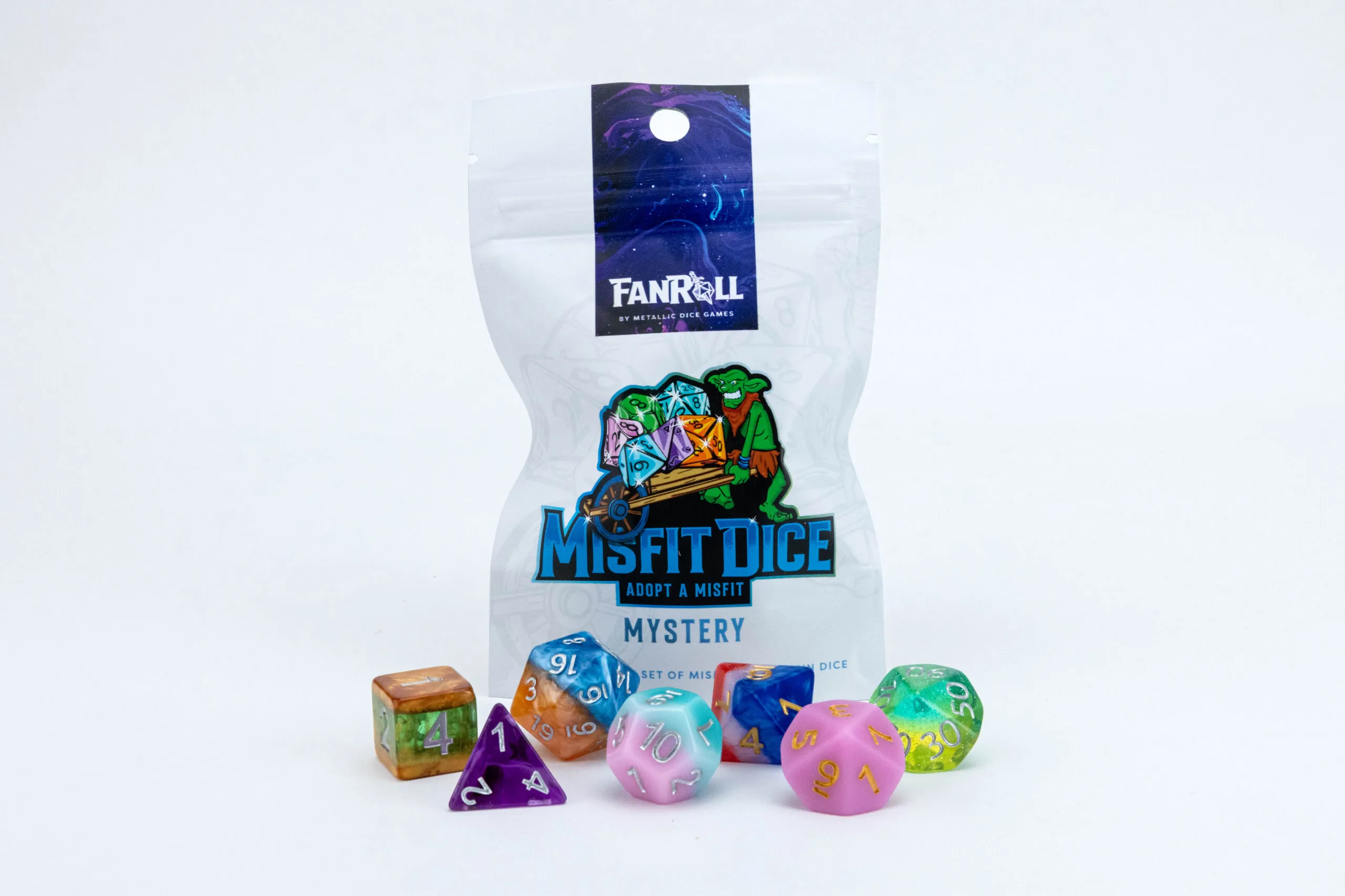 FanRoll: 7CT Resin Mystery Misfit Polyhedral Dice Set
