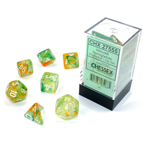 Chessex Polyhedral Dice Set: Nebula Luminary - Spring w/White (7)