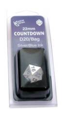 Koplow: Metal 22mm Countdown d20 with Bag - Silver with Blue Ink