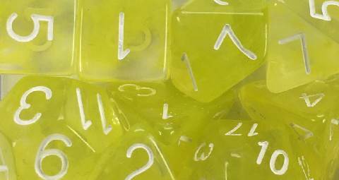 Set of 15 Dice - Diffusion Ochre Jelly/White