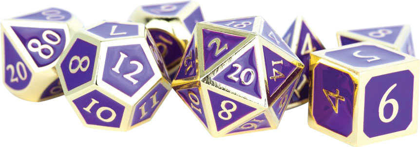 Metallic Dice 16mm Gold with Purple Enamel (7)