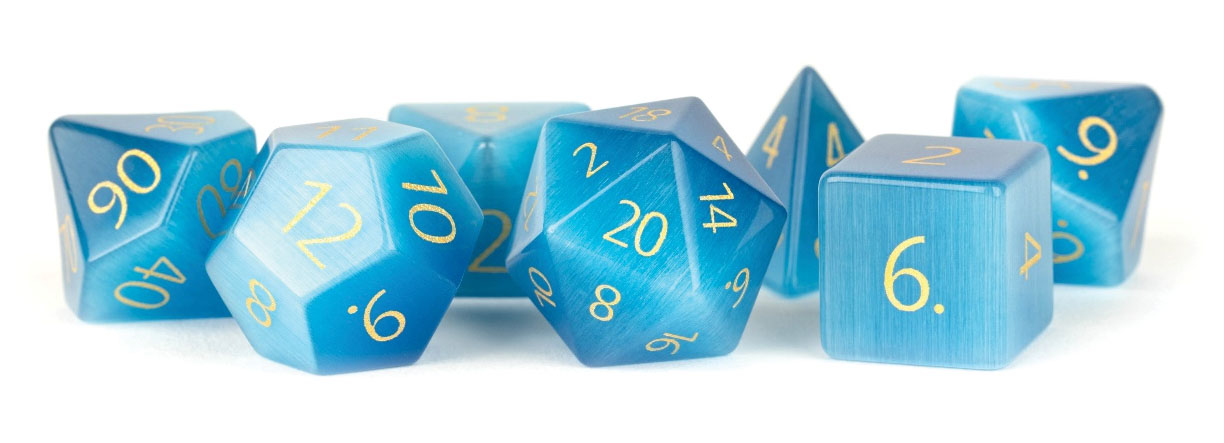 7 Count Dice Stone Set: Engraved Cat`s Eye Aquamarine