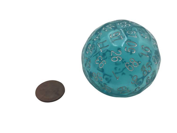 100 Sided Polyhedral Dice D100 - Translucent Blue With White