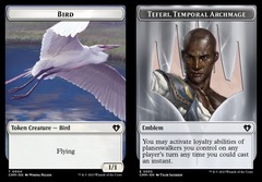 Bird (0004) // Teferi, Temporal Archmage Emblem (0053) Double-Sided Token (Commander Master)