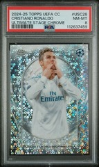2024-25 TOPPS UEFA CLUB COMPETITIONS ULTIMATE STAGE CHROME #USC28 CRISTIANO RONALDO PSA 8