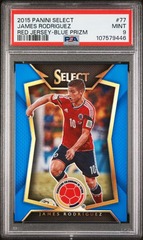 2015 PANINI SELECT #77 JAMES RODRIGUEZ RED JERSEY-BLUE PRIZM PSA 9
