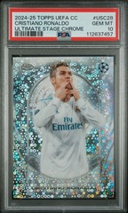 2024-25 TOPPS UEFA CLUB COMPETITIONS ULTIMATE STAGE CHROME #USC28 CRISTIANO RONALDO PSA 10