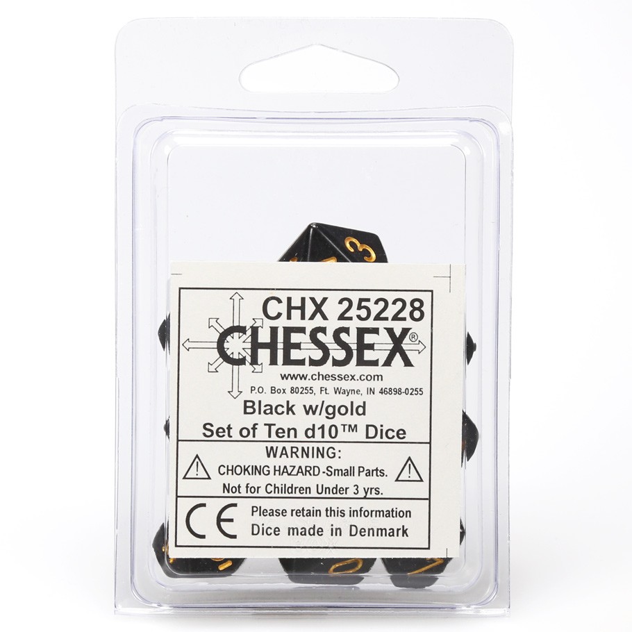 CHX25228 - Black/Gold set of Ten d10 Dice