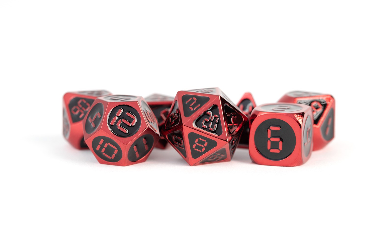 Red with Black Enamel Digital 16mm Polyhedral Dice Set