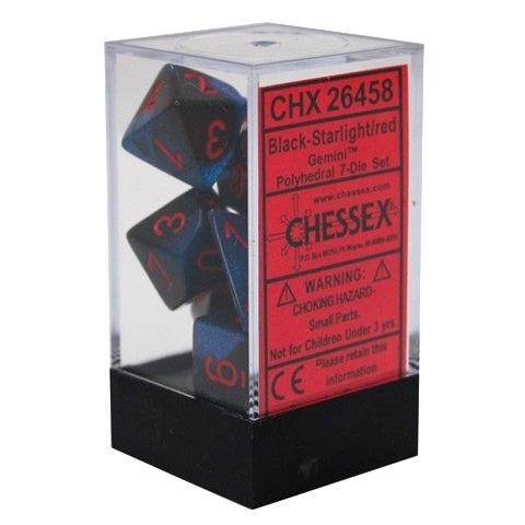 CHX26458 - 7 Black-Starlight w/Red Gemini Polyhedral Dice Set