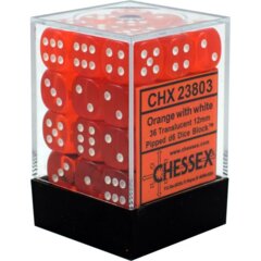 CHX23803 - Translucent Orange W/ White 12mm d6 36 Dice Block