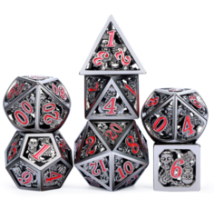 DAD615 - Hollow Dice Set (7pcs) (Skull) [Gunmetal & Red]