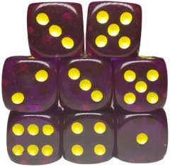 Set of 8d6 Dice - Translucent Dark Purple w/ Yellow