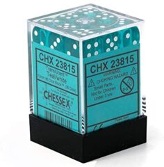 CHX23815 - Translucent Teal W/ White 12mm d6 36 Dice Block