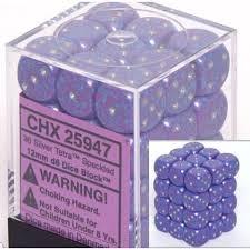 CHX25947 - Dice d6 Set: Silver Tetra Speckled - 12mm Six Sided Die (36) Block of Dice