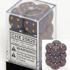 CHX25620 - Dice d6 Set: Dark Grey W/ Copper - 16mm (12) Block of Dice