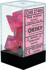CHX27404 - PINK with SILVER Polyhedral 7 Dice Set