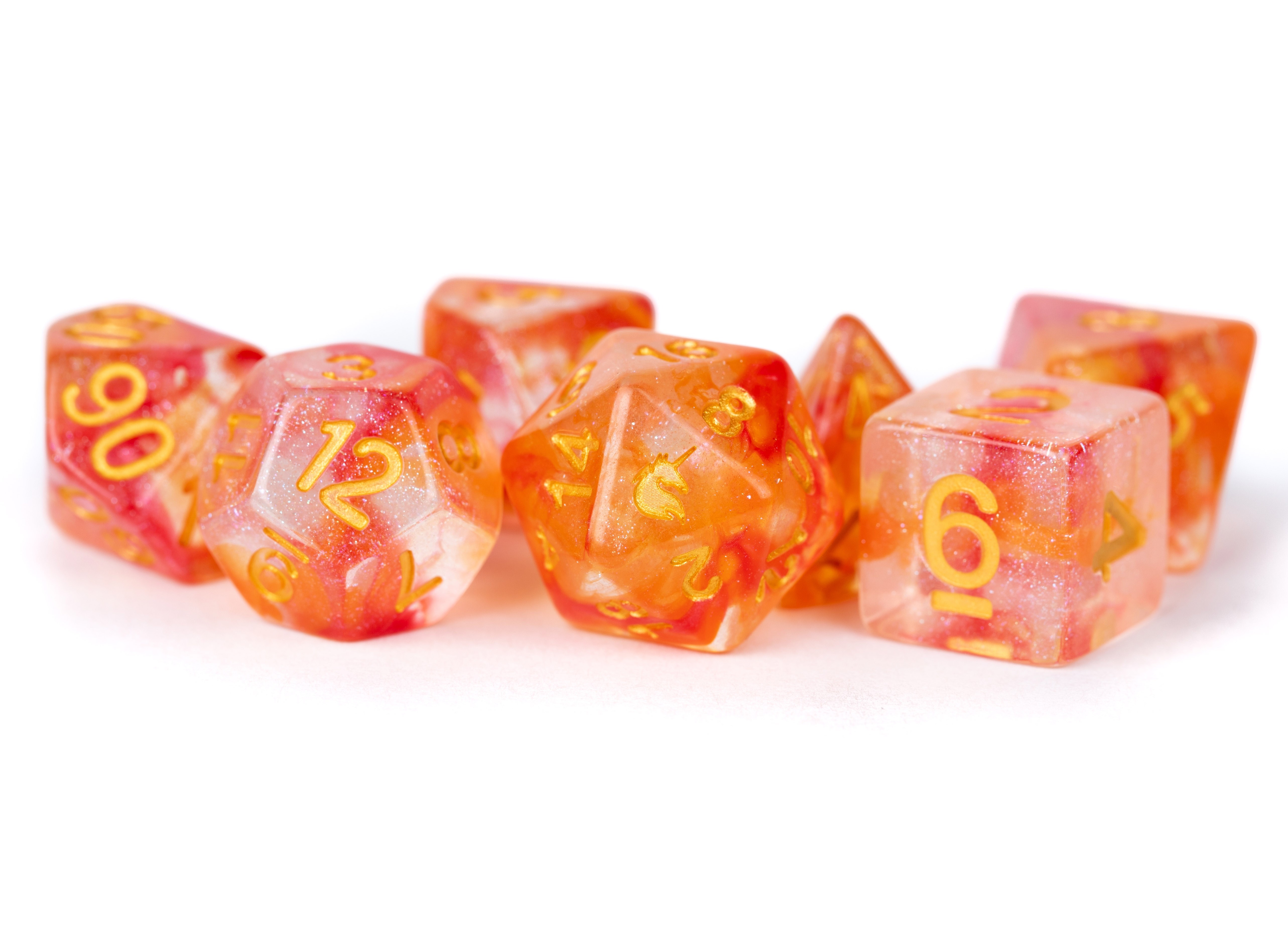 16mm Resin Poly Dice Set Unicorn: Mystic Embers