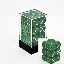 CHX25605 - Dice d6 Set: Green/White - 16mm (12) Block of Dice