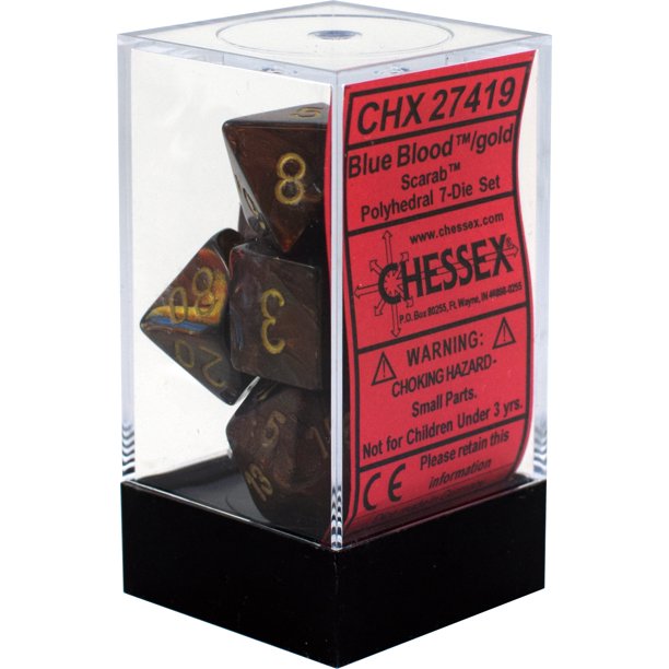 CHX27419 - Scrab Blue Blood/Gold Polyhedral 7 Dice Set