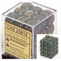 CHX25815 - Opaque Dusty Green/Gold 12mm d6 Dice Block