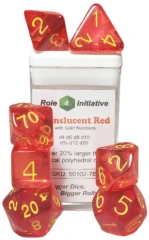 Set Of 7 Dice w/ Arch'd4: Translucent Red W/Gold