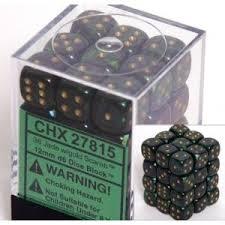 CHX27815 - Dice d6 Set: Jade W/Gold Scarab - 12mm Six Sided Die (36) Block of Dice