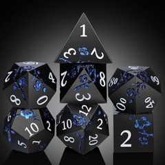 DAD709 - Metal & Enamel Dice Set (7pcs) (Sakura) [Black & Blue