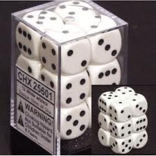 CHX25601 - Dice d6 Set: White/Black - 16mm (12) Block of Dice