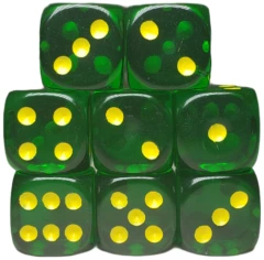 Set of 8d6 Dice - Translucent Dark Green w/ Gold