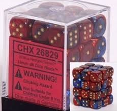 CHX26829 - Dice d6 Set: Blue-Red W/ Gold  - 12mm (36) Block of Dice