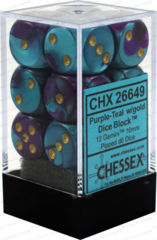 CHX26649 - Dice d6 Set: Purple Teal with Gold - 16mm  (12) Block of Dice