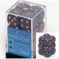 CHX25626 - Dice d6 Set: Dusty Blue/Gold - 16mm (12) Block of Dice
