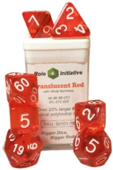 Set Of 7 Dice: Translucent Red W/ White