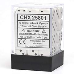 CHX25801 - Opaque White W/ Black 12mm d6 36 Dice Block