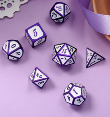 DAD542 - Metal & Enamel Dice Set (7pcs) [White & Purple]