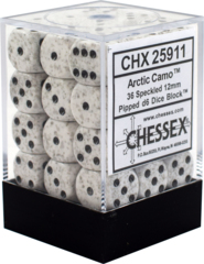 CHX25911 - Dice d6 Set: Artic Camo Speckled - 12mm Six Sided Die (36) Block of Dice