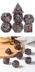 DAD680 Hollow Dice Set (7pcs) (Skeleton) [Gunmetal & Red]