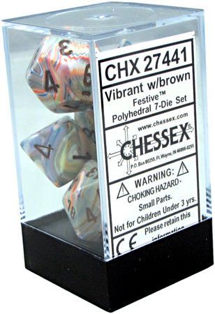 CHX27441 - Festive Vibrant/Brown  Polyhedral 7 Dice Set