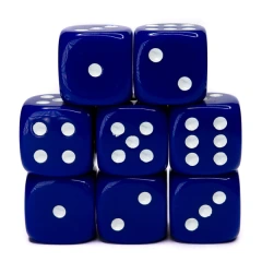 Set of 8d6 Dice - Opaque Dark Blue w/ White Set