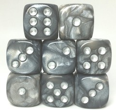 Set of 8d6 Dice - Steel Dragon Shimmer w/ Metallic Silver